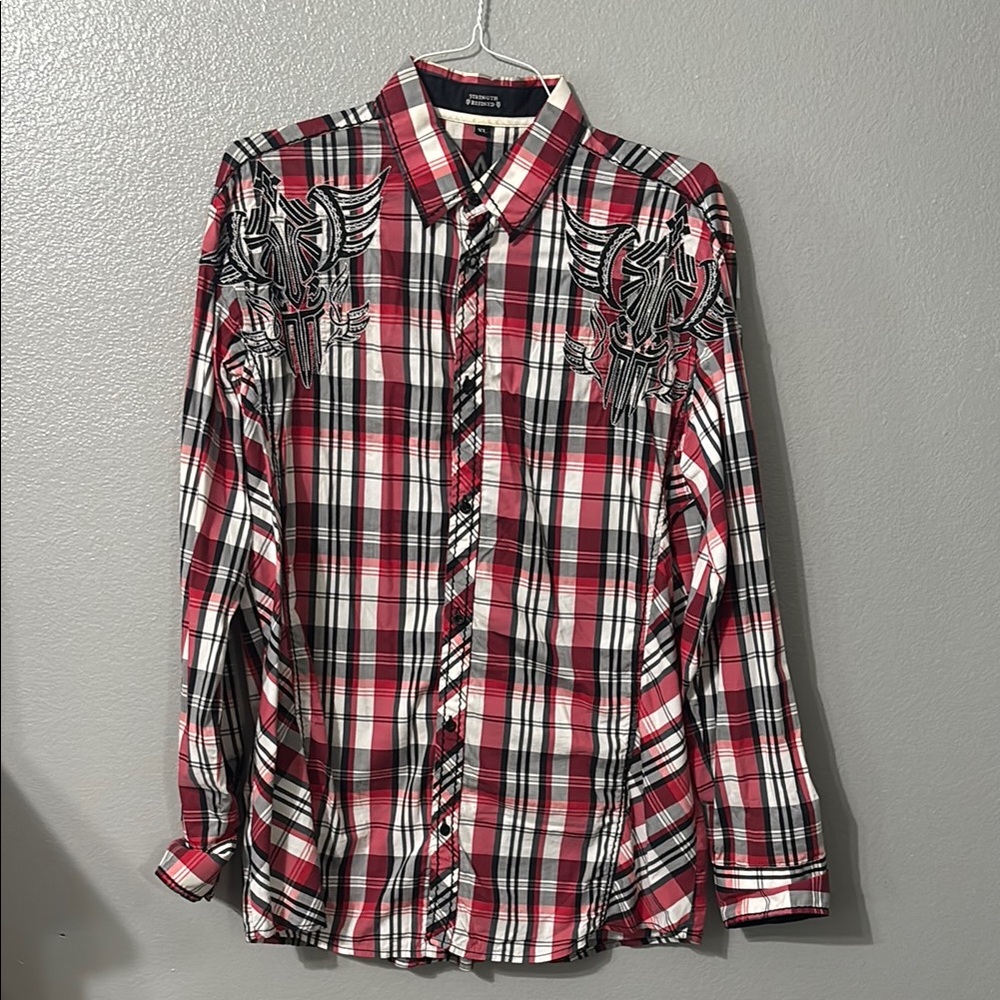 Men's Red Plaid Shirt-vintage strength refined